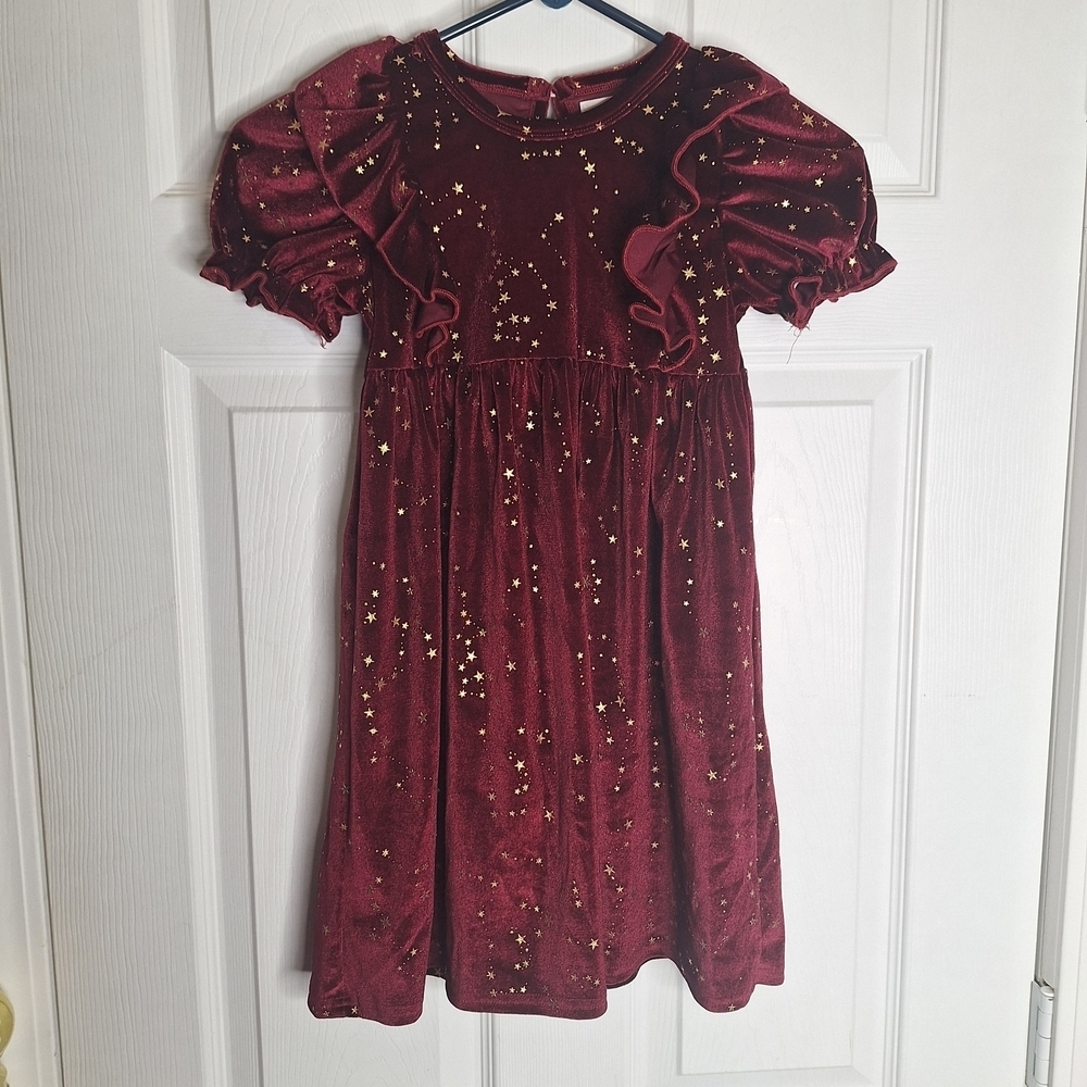 Marie Nicole Burgundy Velvet Dress with Gold Accents - Picture 2 of 5